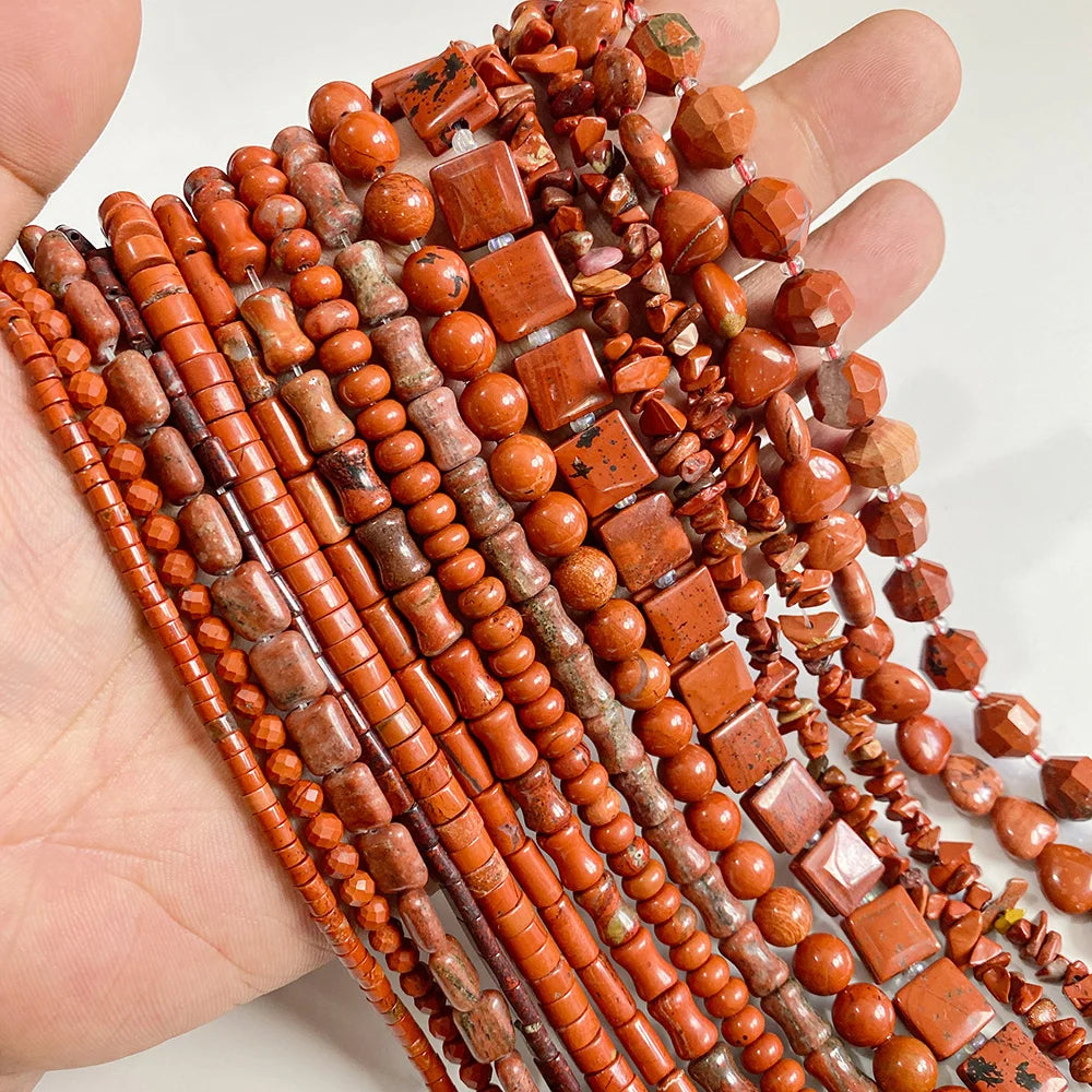 100% Natural Red Jasper Stone Bead Oval Cube Round Irregular Shape Chips Beads Fit Jewelry Making DIY Bracelet Necklace Earrings