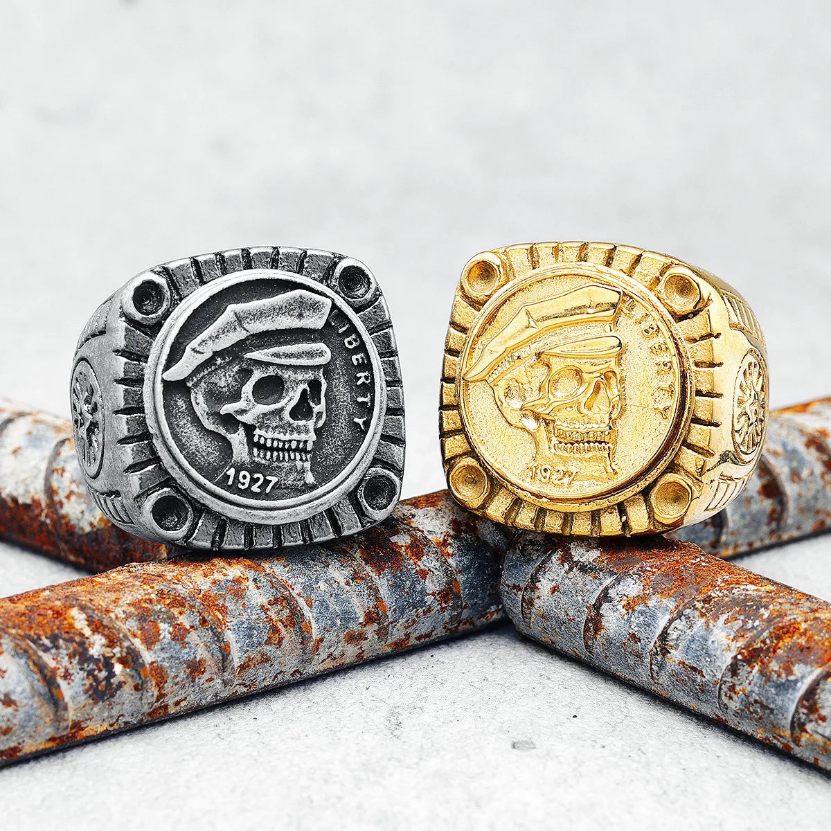 Soldier Square Ring 316L Stainless Steel Men 1927 Hip Hop Rock Rap Party for Rider Male Boyfriend Jewelry Best Creative Gift