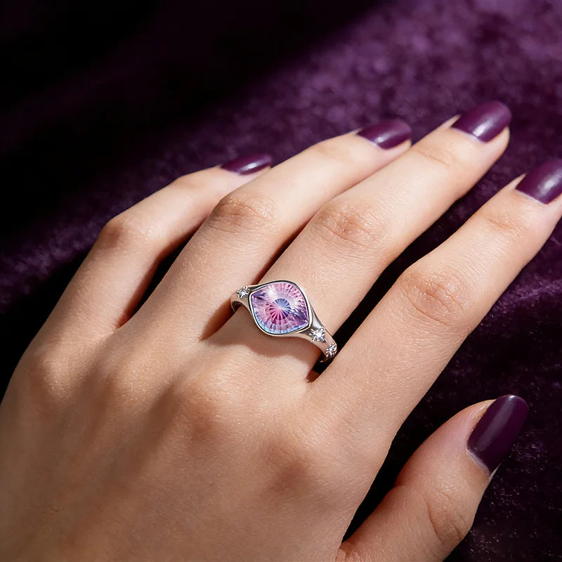 WOSTU 925 Sterling Silver Huge Evil Eye Open Ring With Rainbow Crystal, Luxury Statement Guardian Eye Ring Cocktail Party Gift