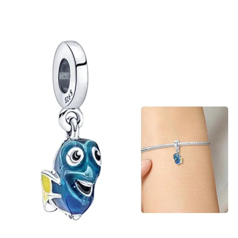 2025 Hot Sale Charms Bead 925 Sterling Silver blue bigeye sea bream Dangle Fit Bangle Bracelet Necklace DIY Jewelry