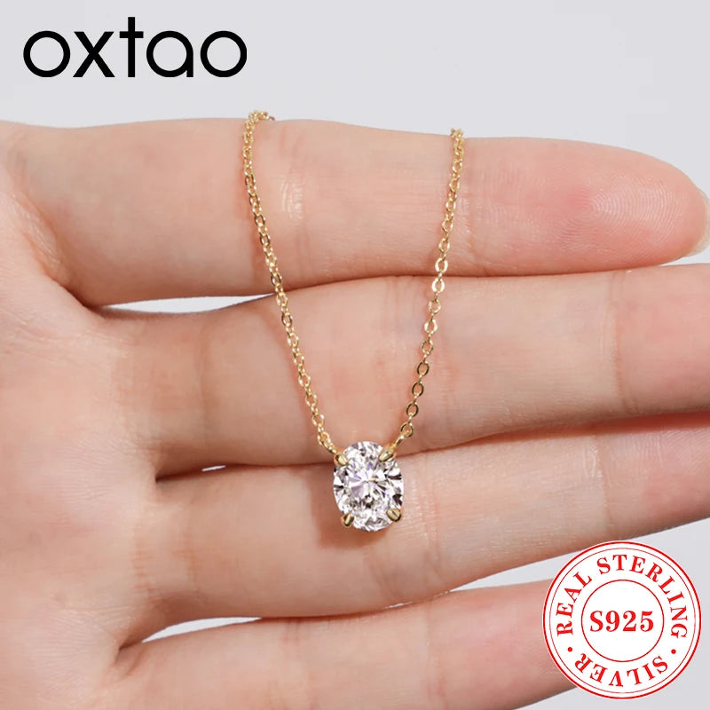 OXTAO D VVS1 2.0 CT Oval Cut Moissanite Necklace Solitaire Pandent GRA Certified S925 Silver Classic Necklaces Wedding Jewelry