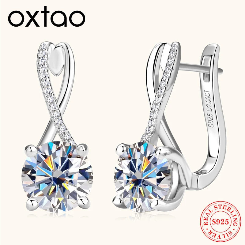 OXTAO 8mm 2.0CT Moissanite Huggie Hoop Infinite Loop Earrings for Women 925 Sterling Silver Unique Fine Jewelry GRA Certificate