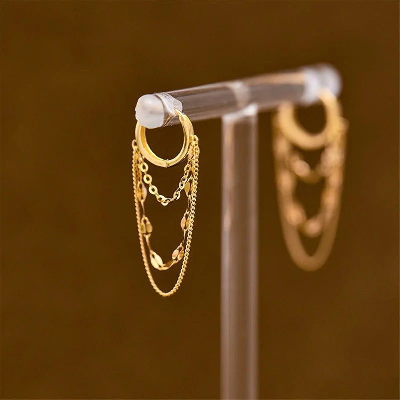 Real 925 Sterling Silver Plated 18K Gold Tassel Stud Earrings for Women Wedding Trendy Fine Jewelry