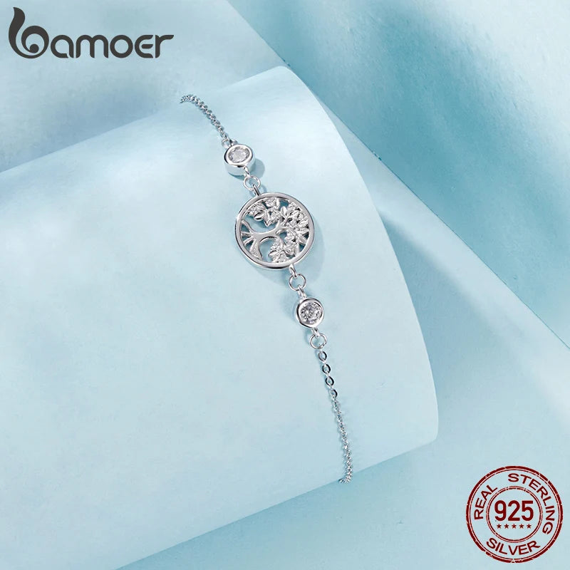 BAMOER Authentisches 925 Sterling Silber Lebensbaum-Armband für Frauen, zarter Schmuck, Familienbaum-Armband für Sie, SCB288