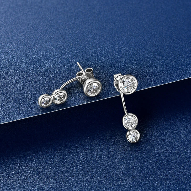OXTAO 925 Silver Stud Earring Round Cut Real Moissanite Ear Jacket Earrings for Women Beautiful Accessories Birthday Party Gifts