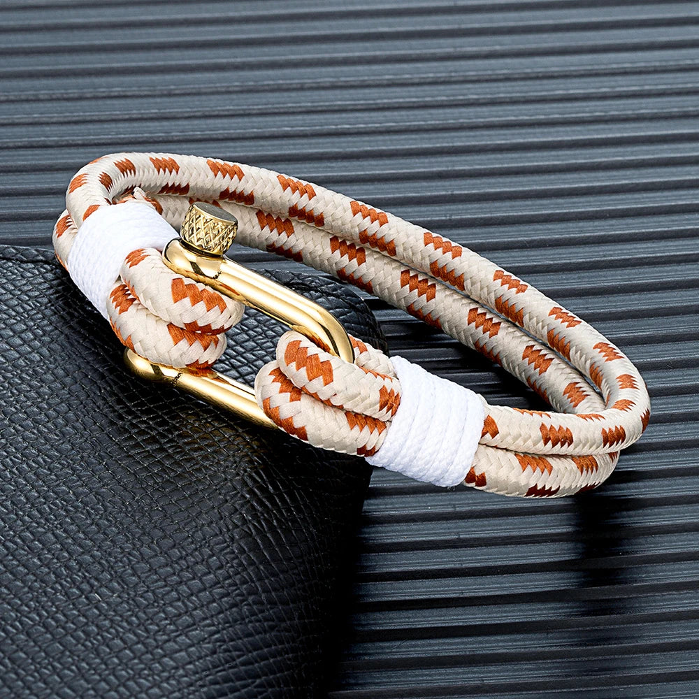 MKENDN Men Women Gold Plated Stainless Steel U shape Survival Bracelet Outdoor Camping Rescue Emergency Shackle Rope Bracelet