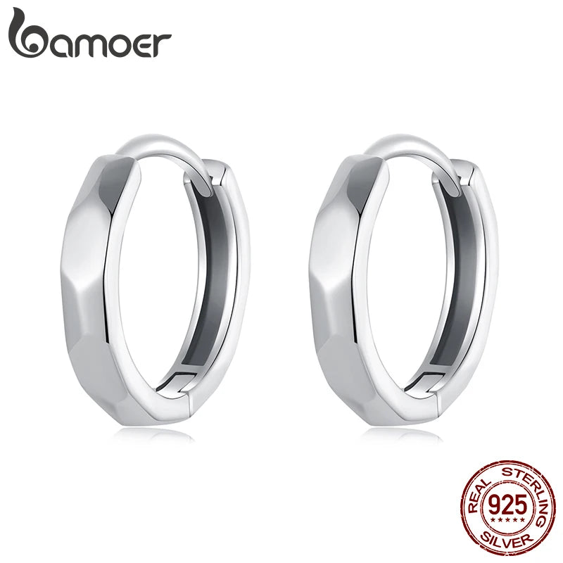 BAMOER Solid 925 Sterling Silver Huggie Earrings, Small Geometric Hoop Earrings for Women BSE1118