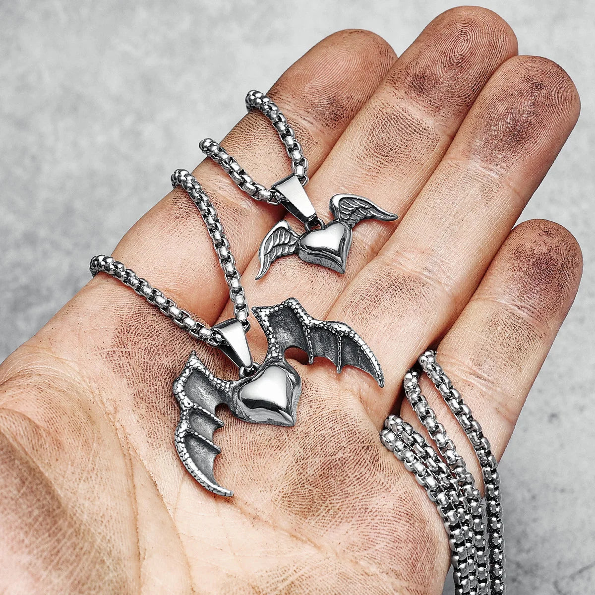 Colliers avec pendentif en forme de cœur et d'ange démoniaque pour couples, chaîne rétro en acier inoxydable 316L, punk rock, fête pour amis, bijoux masculins, meilleur cadeau