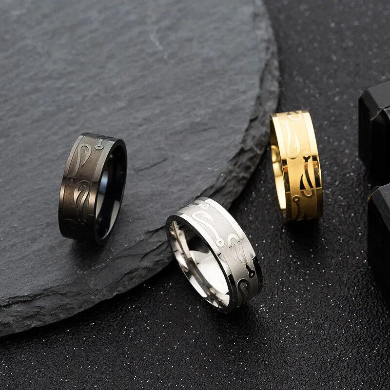 Fishing Fish Hook Pattern Stainless Steel Rings For Men
