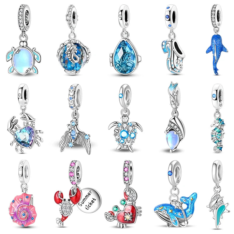 Summer 925 Sterling Silver Luminous Ocean Pendants Crab Whale Shark Charms Beads Fit 925 Original Bracelet Fine DIY Jewelry Gift