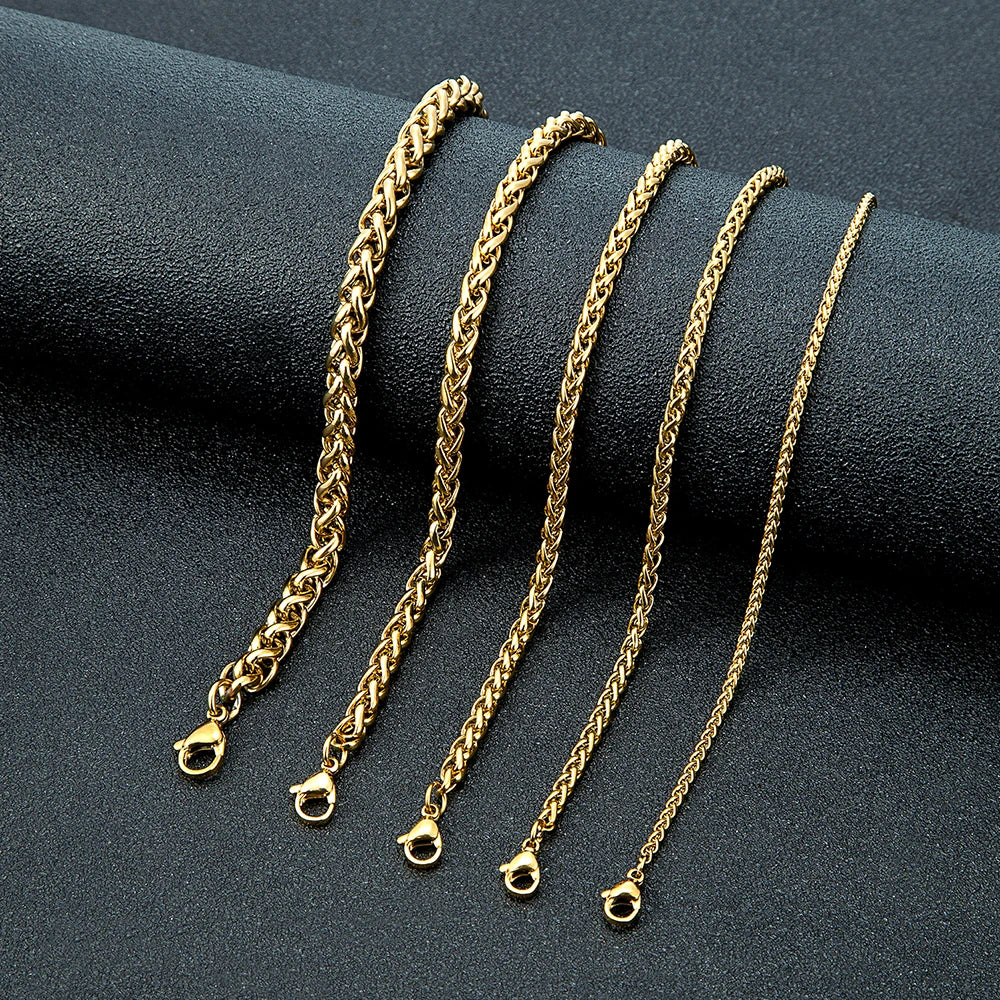 MKENDN Stylish Curb Cuban Chain Bracelet for Men Women 18k Plated Stainless Steel Punk Rock Cubic Foxtail Chain Unisex Gifts