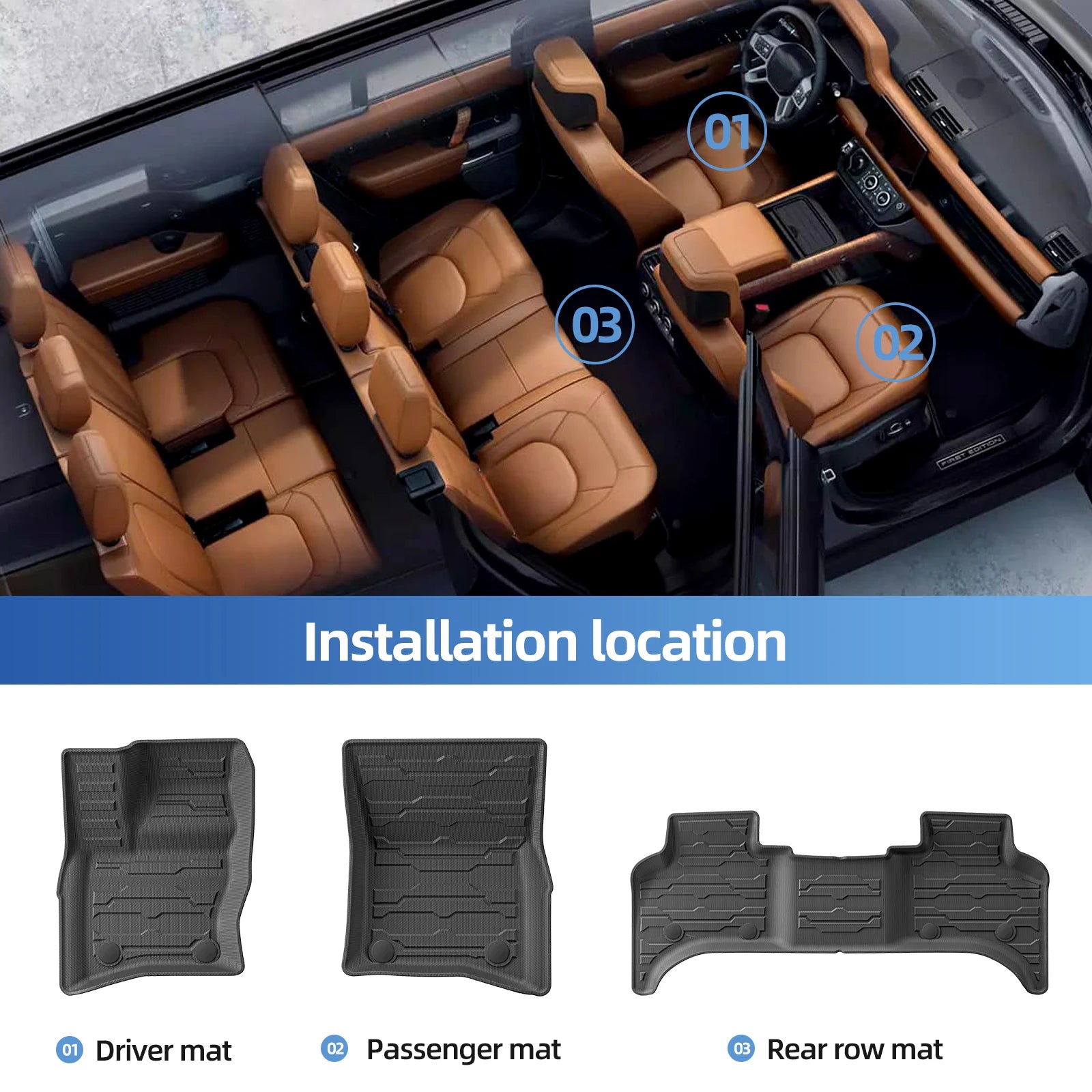 for Land Rover Defende 110 2020-2024 Car Floor Mats Cargo Liner Trunk/Backrest Mat TPE 3D All-Weather Accessiories Black