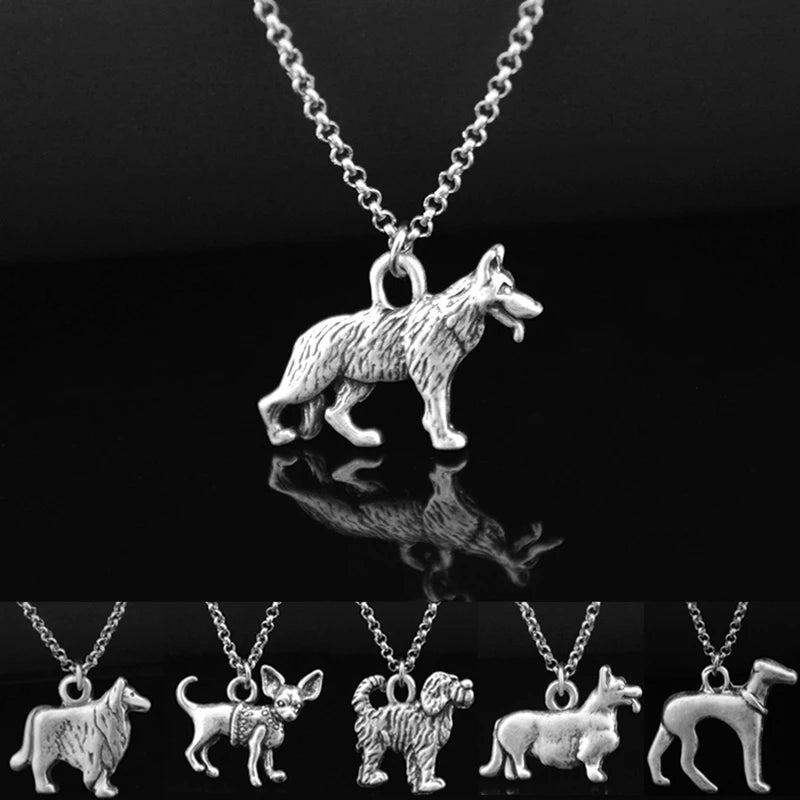 New German Shepherd&Corgi&Chihuahua&Whippet Dog Love Necklace Men Pet Charm Necklaces For Women Long Chains Party Gifts Jewelry