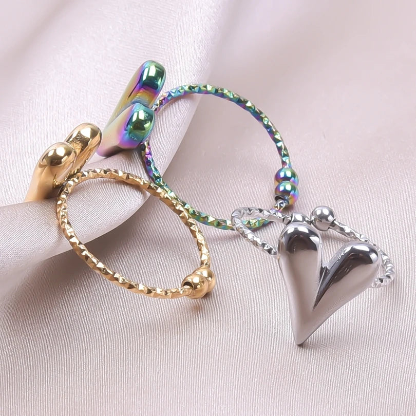 Stainless Steel Adjustable Heart Rings For Women - Madeinsea©