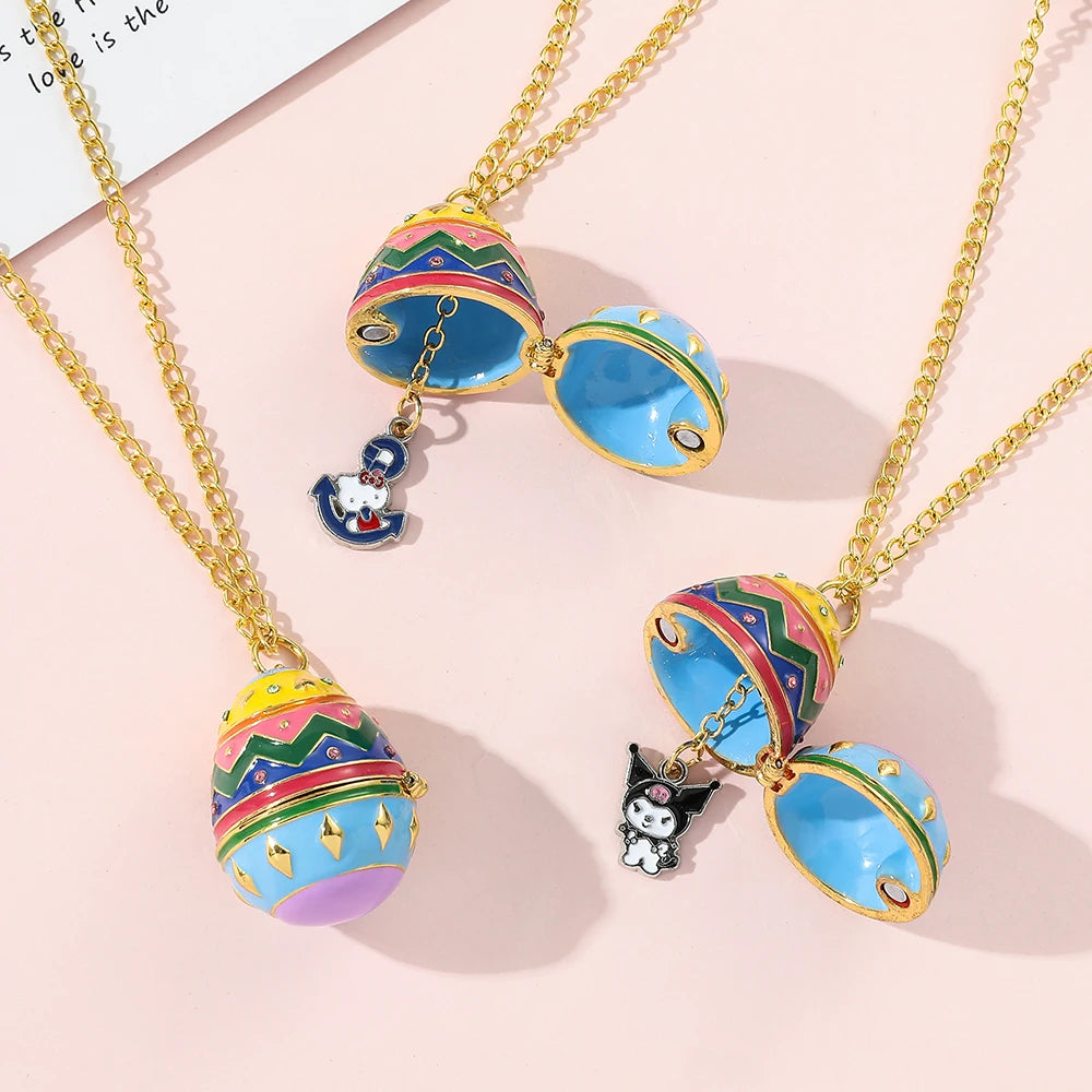 Collier pendentif œuf de Pâques Hello Kitty de Sanrio, collier pendentif œuf de Pâques créatif et ouvrable, beaux cadeaux de Pâques