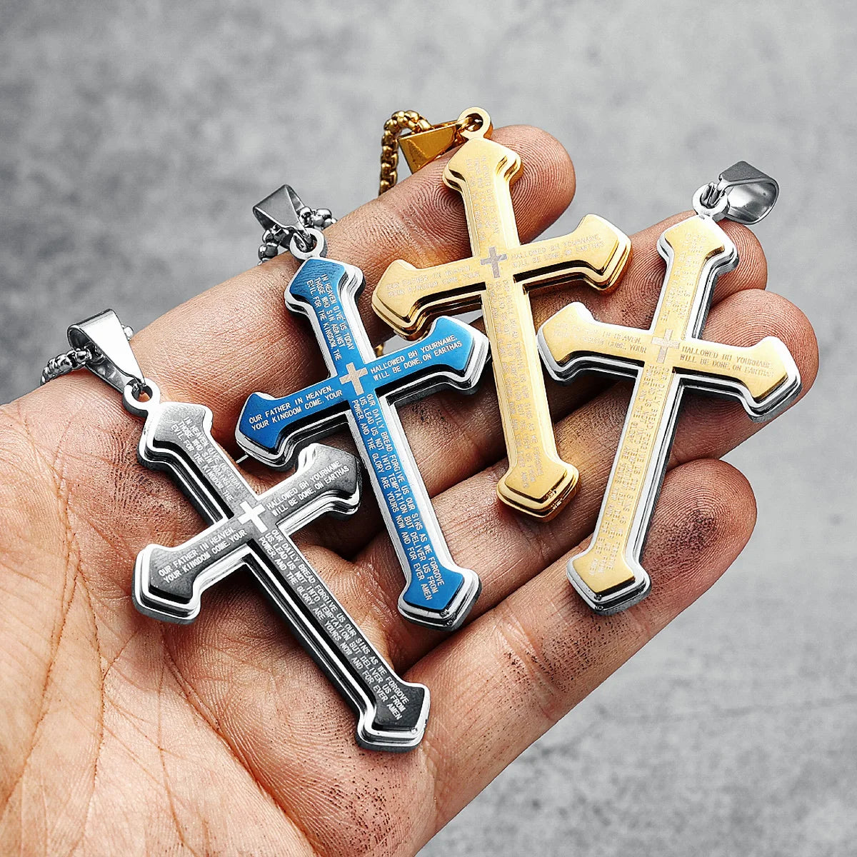 Bible Cross Necklaces Scripture 316L Stainless Steel Men Pendant Chain Religion Belief for Male Couple Worship Jewelry Best Gift
