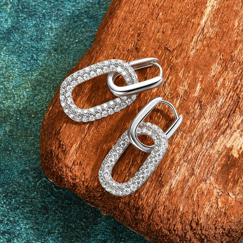 OXTAO Hoop Earrings 100% 925 Silver D Color Full Moissanite Paperclip Link Dangle Earrings for Women Fine Wedding Jewelry Gift