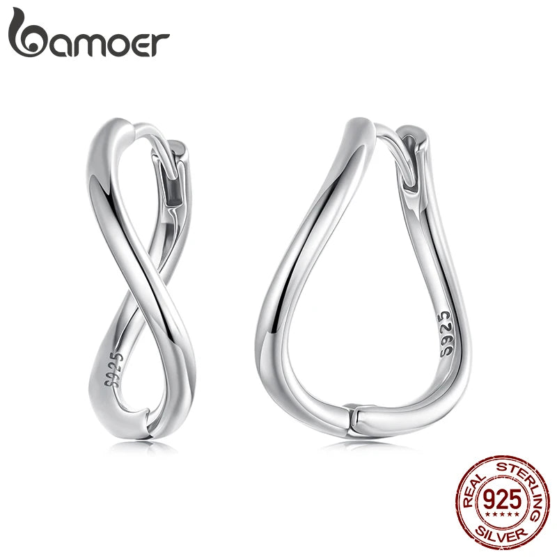 BAMOER Wellenförmige Creolen aus massivem 925er Sterlingsilber, gedrehte Wellen-Creolen für Damen BSE1186