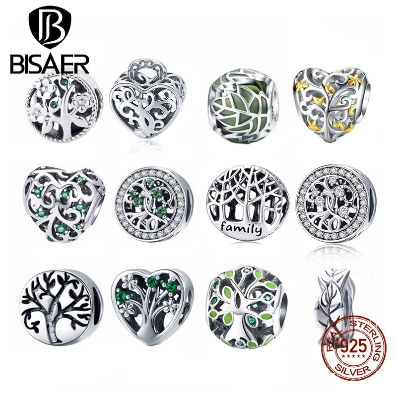 BISAER 100% 925 Argent Sterling Arbre De Vie Breloques Perles Vie Famille Fit Femmes Original DIY Bracelet Collier Bijoux Fins Cadeau