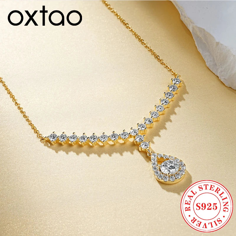 OXTAO D VVS1 Moissanite WaterDrops Necklace for Woman GRA Certified 925 Sliver Y-Shaped Lariat Star Necklace Luxury Jewelry Gift