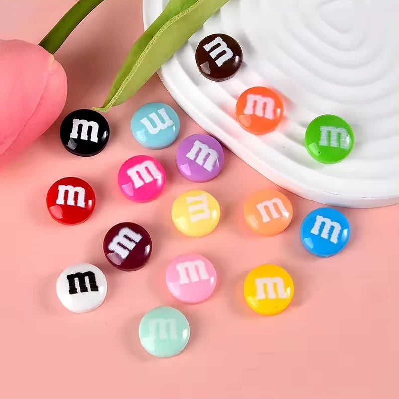 20pcs Resin Candy Chocolate Beads M Beans Flatback Cabochon Applique Figurines Ornament Jewelry Making Hairwear Accessorie