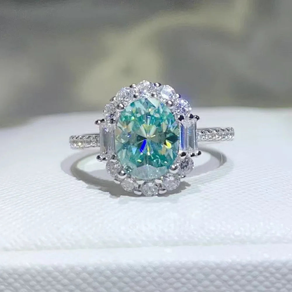 Serenity 1ct 2ct Paraiba Green Moissanite Rings for Women 100% S925 Sterling Silver Bands Plated 18K Diamond Rings Fine Jewelry