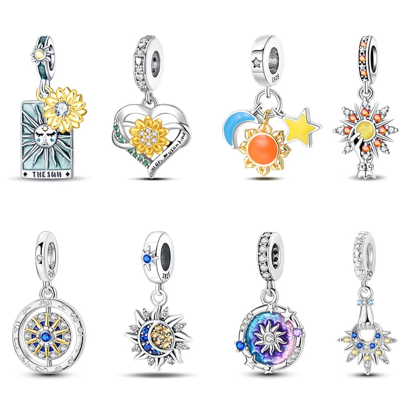 New 925 Sterling Silver Sun Sunflower Solar System Charms Beads Fit 3mm 925 Original Bracelet Fine DIY Jewelry Birthday Gift