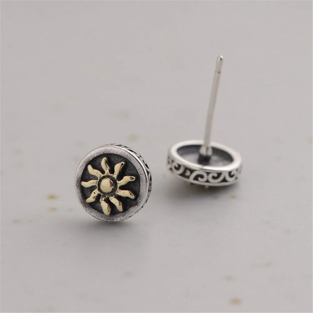MKENDN 925 Sterling Silver Creative Retro Arabesque Sun Stud Earring Trendy Street Gothic Punk Style For Men Women Fine Jewelry