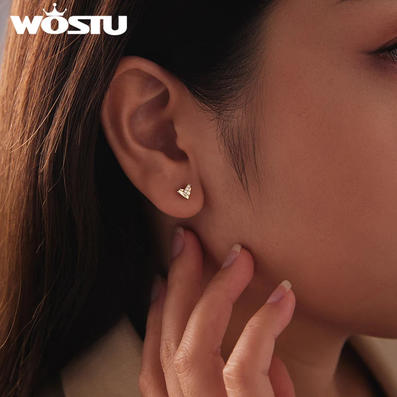 WOSTU 925 Sterling Silver 14K Gold Plated Heart Stud Earrings For Women, Dainty, Sparkling Cubic Zirconia Stud Wedding Gift