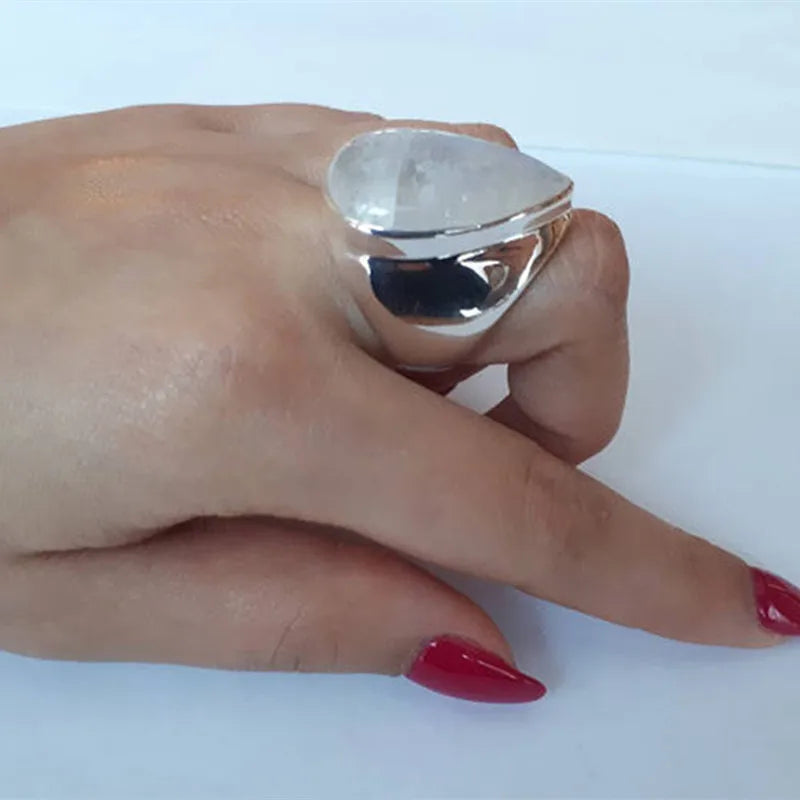 Buyee 925 Sterling Silber Süßer Großer Ring Leicht Poliert Großer Stein Ringfinger für Frau Mädchen Mode Edlen Schmuck Kreis