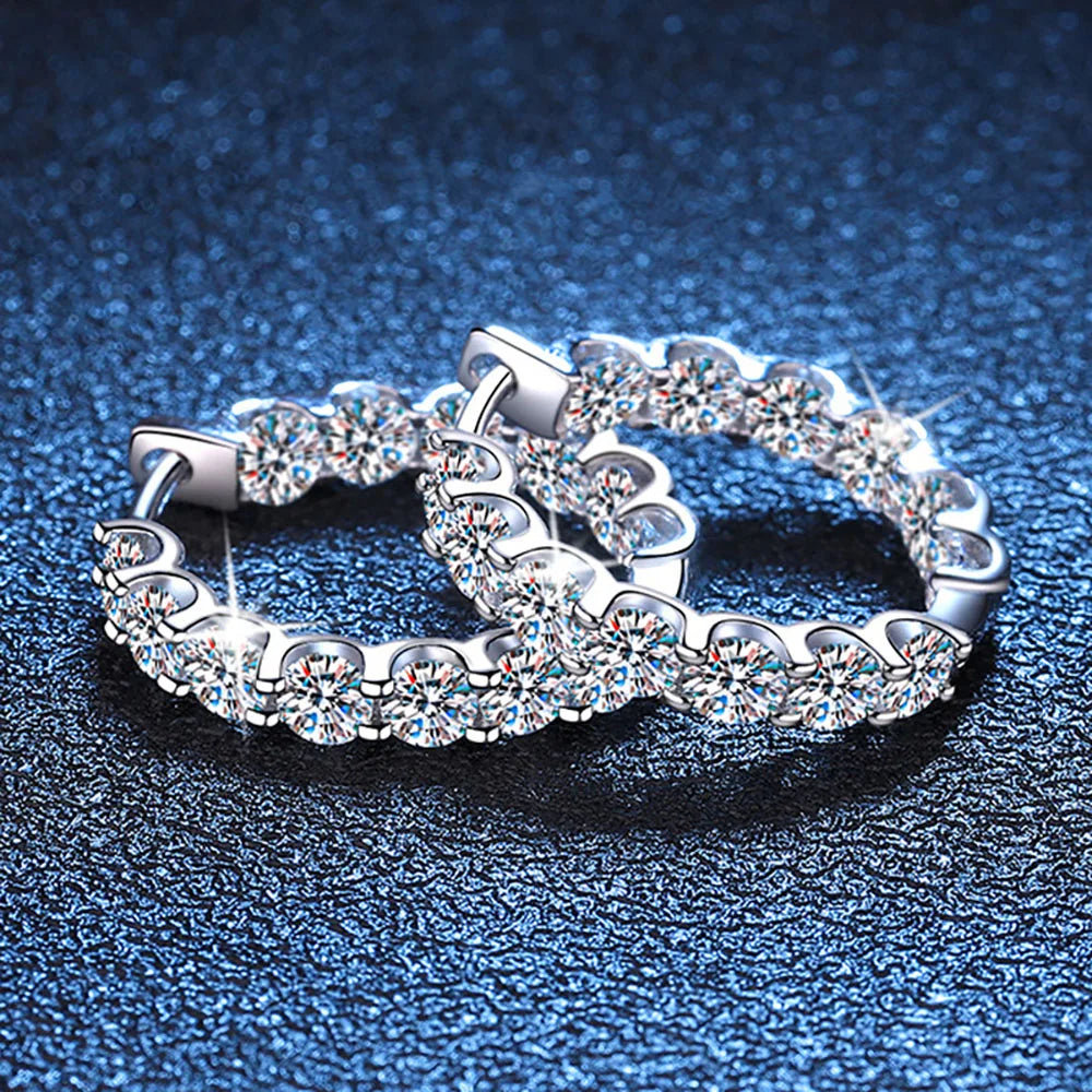 Serenty 2.6cttw D Color 3mm All Moissanite Hoop Earrings For Women S925 Silver Bull Head Wedding Stud Earring Plated 18K Jewelry - Madeinsea©