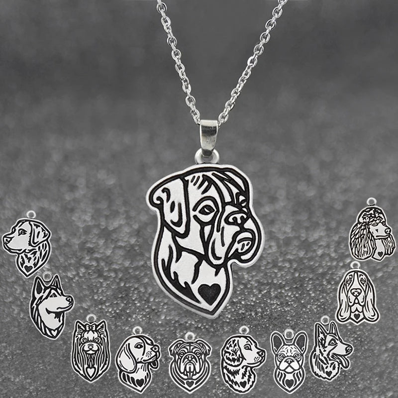 Vintage Silver Color 11 Style Long Chains Handmade Boxer&Bulldog Pendant Necklace Bohomian Dog Necklaces For Women Men Jewelry