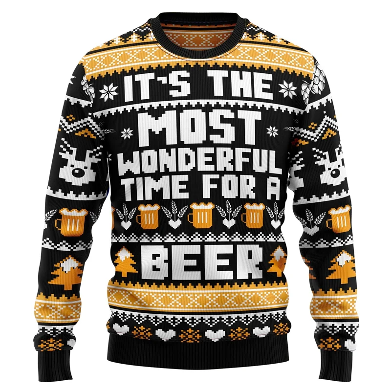 2025 Beer Graphic Sweatshirts Santa Claus Bar Party 3D Printed Ugly Christmas Sweater Unisex Pullovers Streetwear Sweatshirt