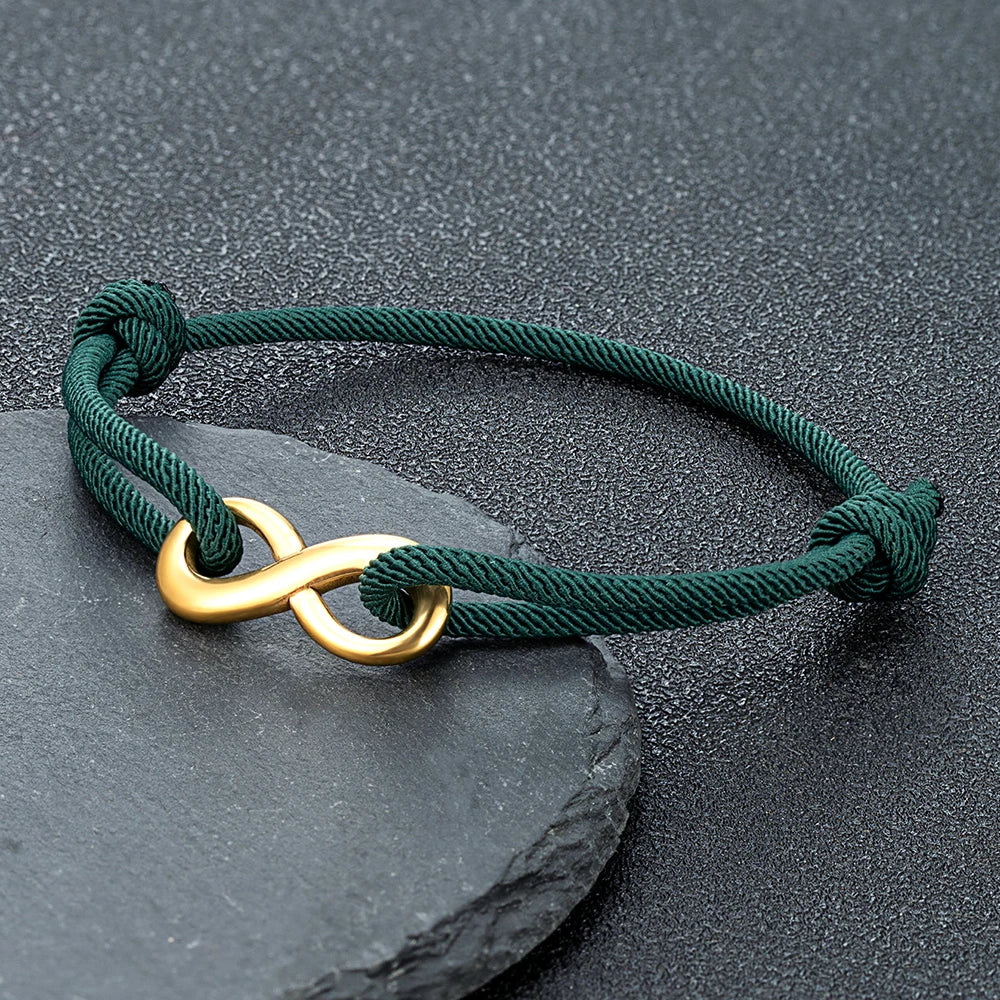 MKENDN Modisches, vergoldetes Edelstahl-Unendlichkeitsarmband für Männer und Frauen, verstellbares Seilarmband, Paar-Schloss-Schmuck