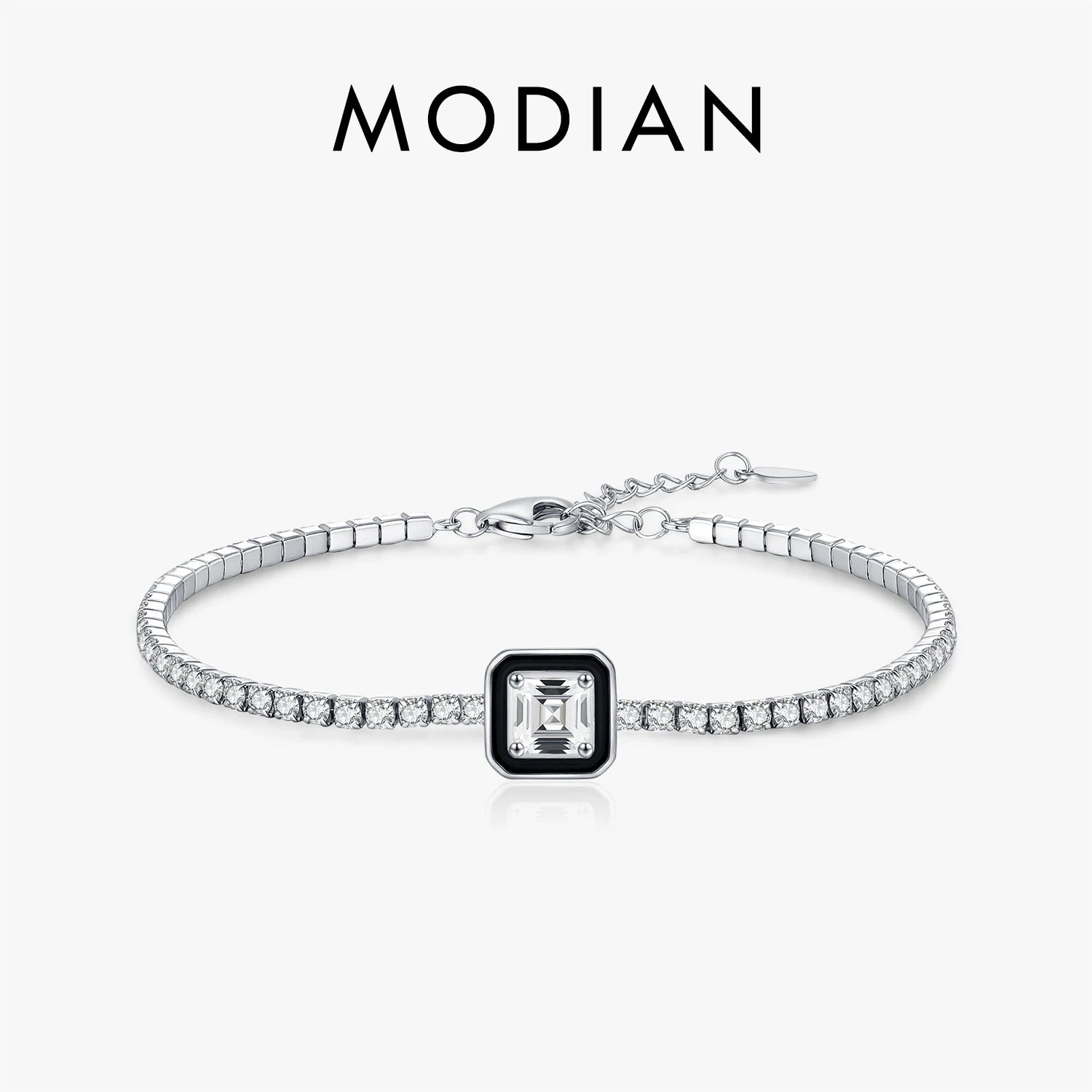MODIAN Black Enamel Bracelet 925 Sterling Silver Simple Square Zirconia Bracelet Fashion Tennis Bracelets For Women Fine Jewelry