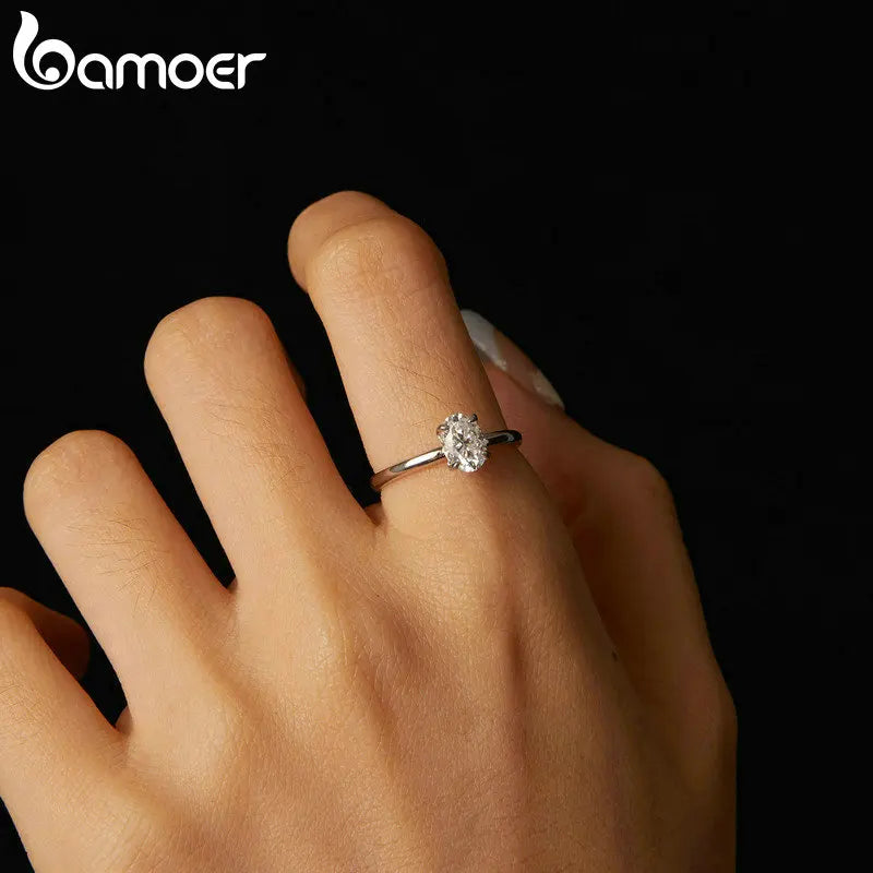 BAMOER Solitär-Moissanit-Verlobungsring, 1 Karat, Farbe D, 925er Sterlingsilber mit 18 Karat Weißgold-Beschichtung, Ringgeschenk für Frauen