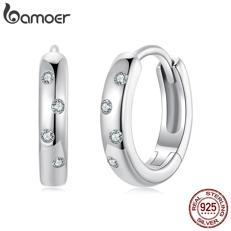 BAMOER Huggie Ohrringe für Damen, Ohrklemmen, Moissanit-Creolen, hypoallergen, 925er Sterlingsilber, vergoldet