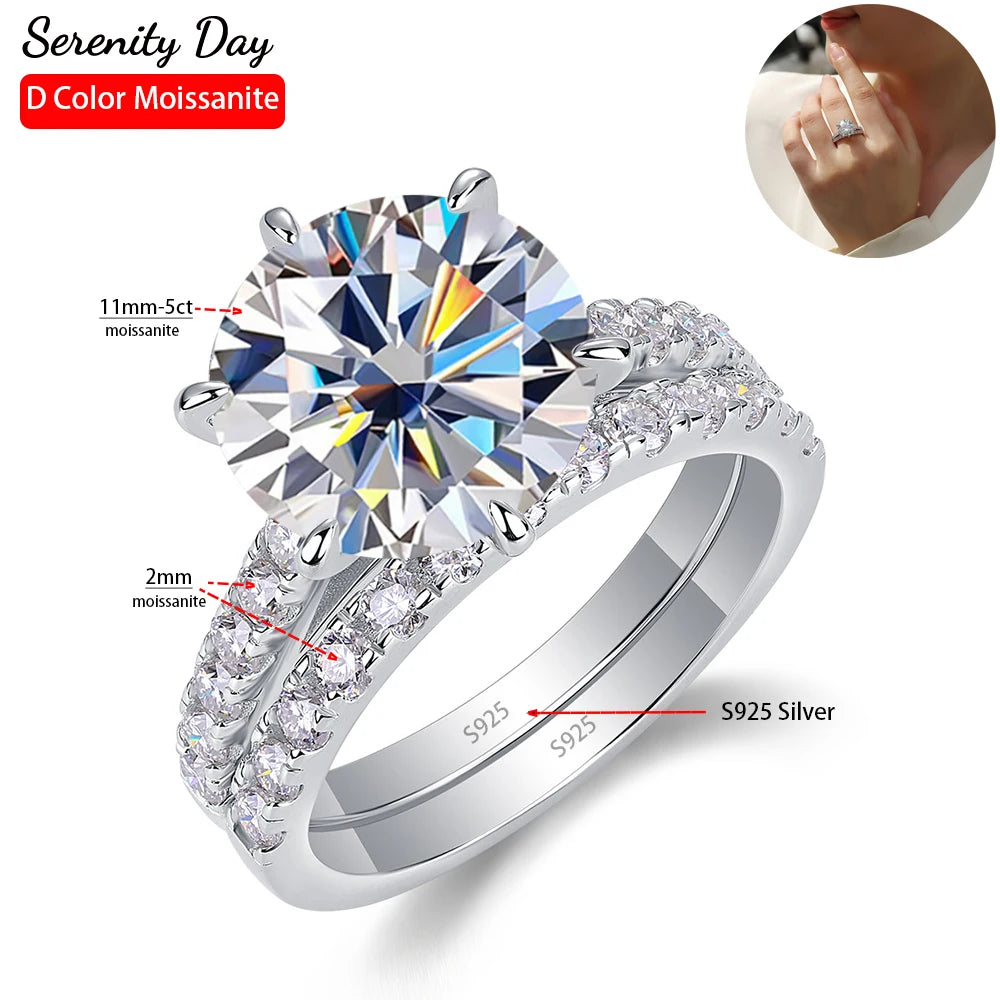 Serenity 5ct D Color Big Moissanite Diamond Rings Set for Women Man Wedding Bridal 925 Sterling Silver Row Ring Anniversary Gift - Madeinsea©