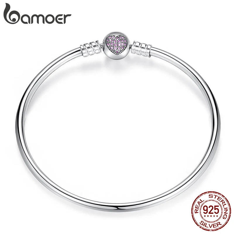 BAMOER 925 Sterling Silber Schlangenkette Armreif & Armband Pave Setting CZ für Frauen Anhänger Charm Bead DIY Luxusschmuck PAS904