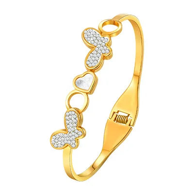 Vnox Women's Hand Jewelry Bracelet Stainless Steel Cute Heart Butterfly Bangle Dainty Rhinestones Accessories Fashion Party