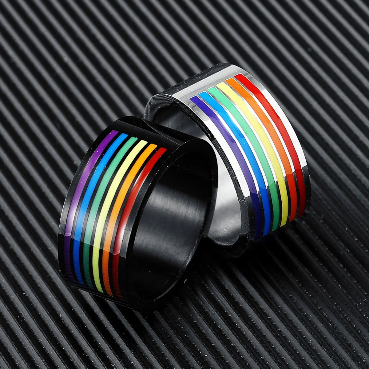 Bague de paix arc-en-ciel en acier inoxydable 316L pour homme et femme, anneau de qualité supérieure, plaqué noir, tendance, pour ami, couple, bijoux, meilleur cadeau