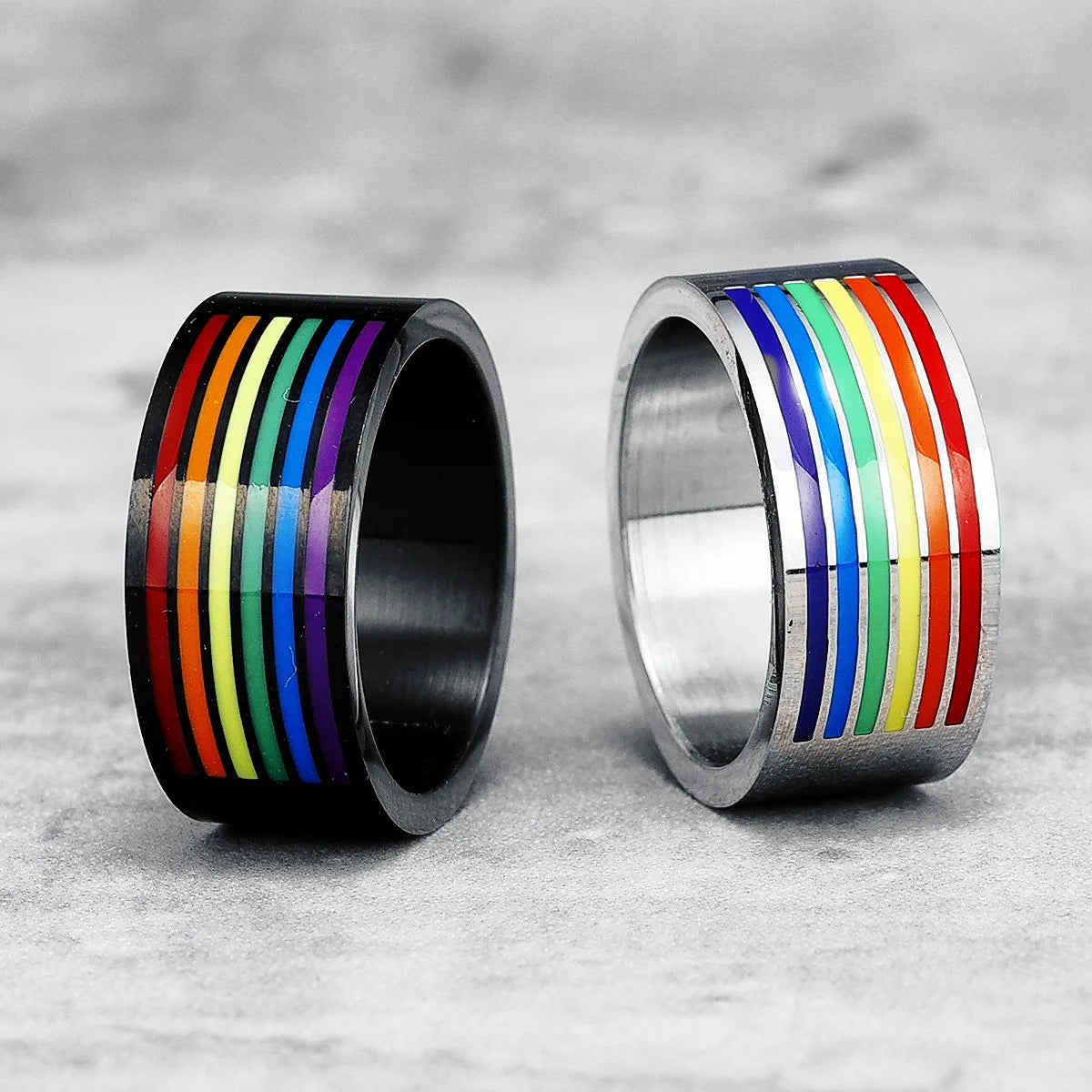 Bague de paix arc-en-ciel en acier inoxydable 316L pour homme et femme, anneau de qualité supérieure, plaqué noir, tendance, pour ami, couple, bijoux, meilleur cadeau