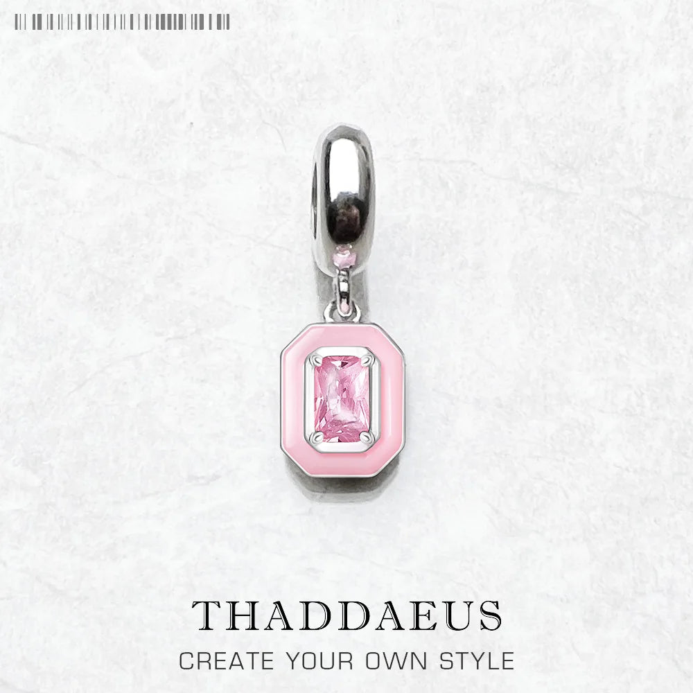 Pendentif Charm Pendant Pierre Rose Octogone Design Nouveau Bijoux Europe Cadeau Tendance En Argent Sterling 925