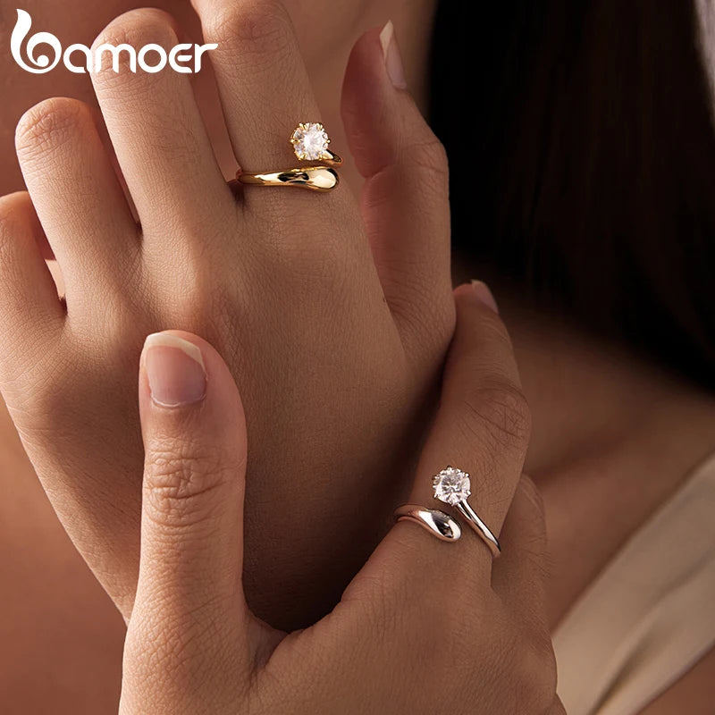 BAMOER 1CT Teardrop Moissanite Ring 925 Sterling Silver Statement Jewelry Round Cut Lab Diamond for Women Engagement Chunky Gift