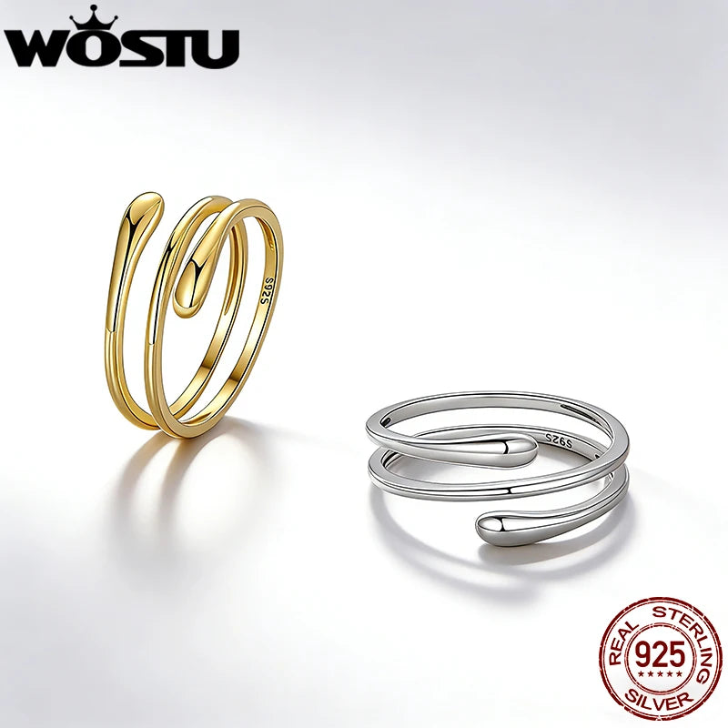 WOSTU S925 Sterling Silver Twist Open Ring For Women, Stackable Gold and Silver Spiral Ring Minimalist Jewelry Party Dating Gift