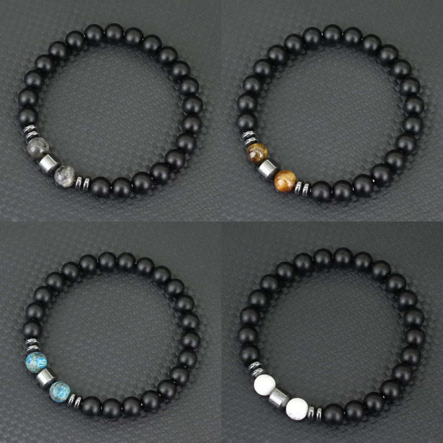 Stylish Men Bracelet Natural Tiger Eyes Volcanic Rock Healing Braslet Handmade Black Onyx Stone Strand Braclet Pulsera Hombre