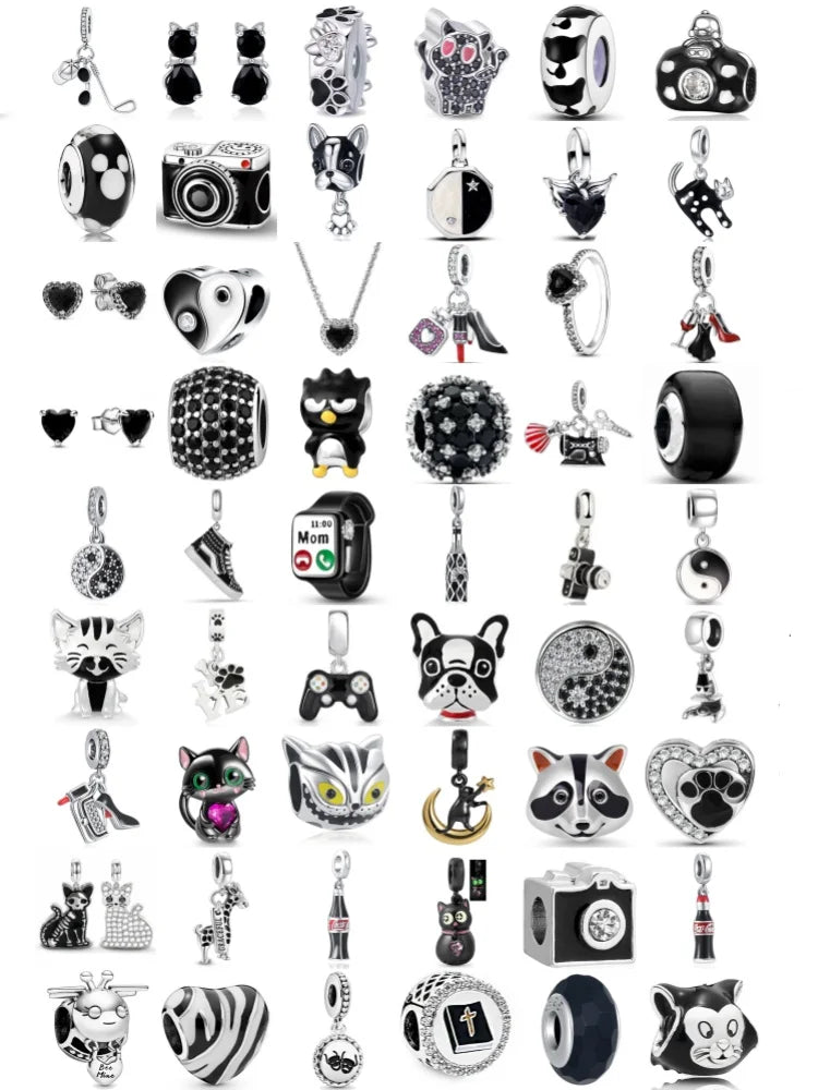 New European Style 925 Silver Black, Bagua, Watch Computer, Camera, Cat, Bead Pendant, Original Bracelet DIY Women's Jewelry