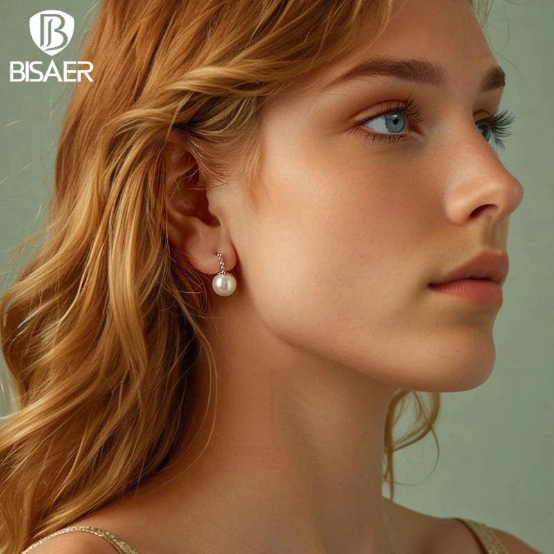 BISAER Bague ouverte en argent sterling 925 avec perles d'eau douce et boucles d'oreilles à tige pour femmes élégantes, ensemble de bijoux fins pour fête, cadeau d'automne