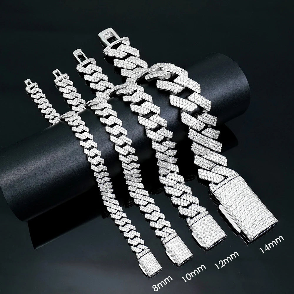 KNOBSPIN GRA Certified D VVS1 Moissanite Cuban Bracelet 8mm/10mm/12mm/14mm s925 Sterling Sliver Cuban Bracelets for Women Man