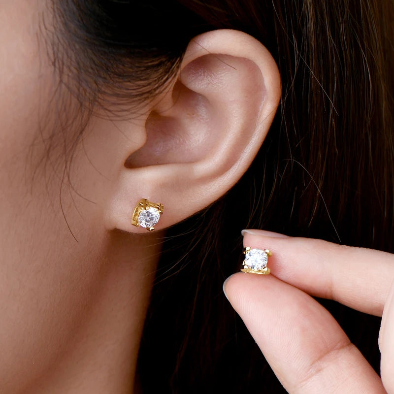 OXTAO D VVS1 5mm Round Moissanite Stud Earrings Female 925 Sterling Silver Piercing Earring Fine Jewelry Gift GRA Certified